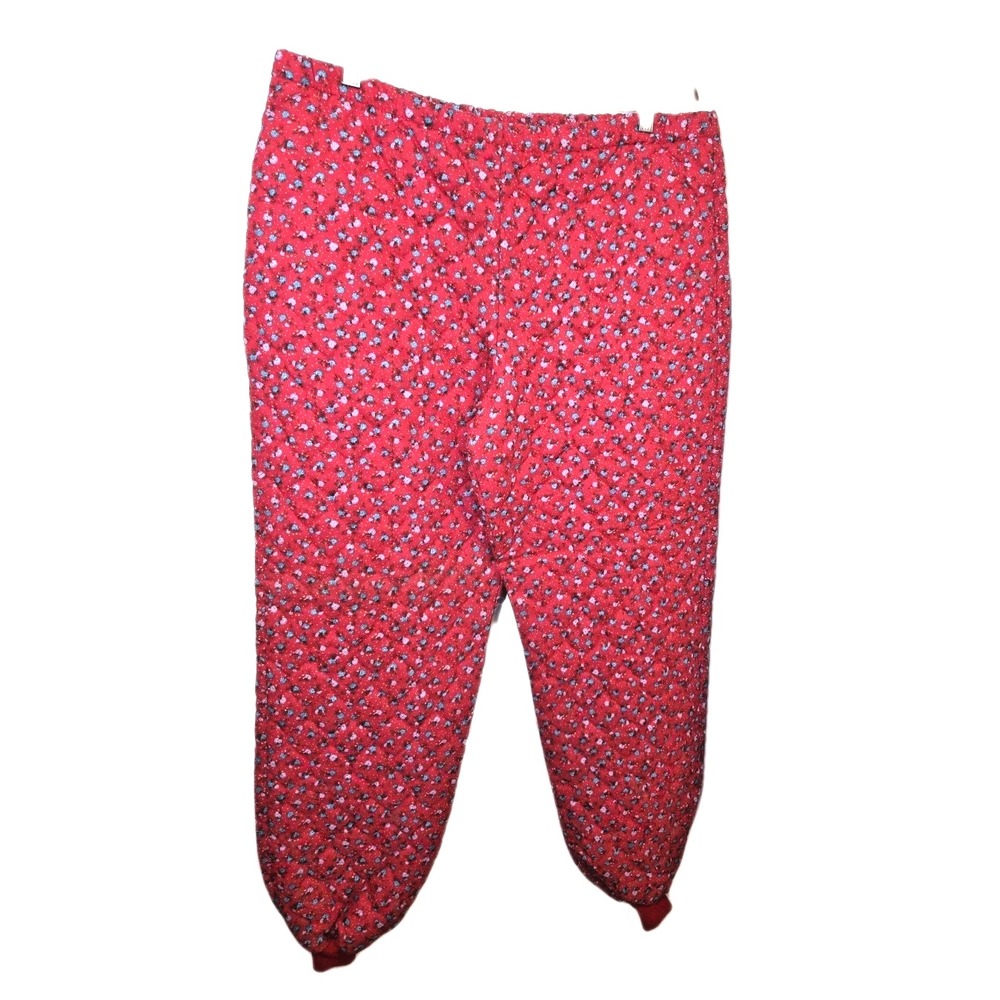 Vtg 1970s‎ Quilted Lounge Pajama Pants Floral Red Calico Cottage Granny Size XXL